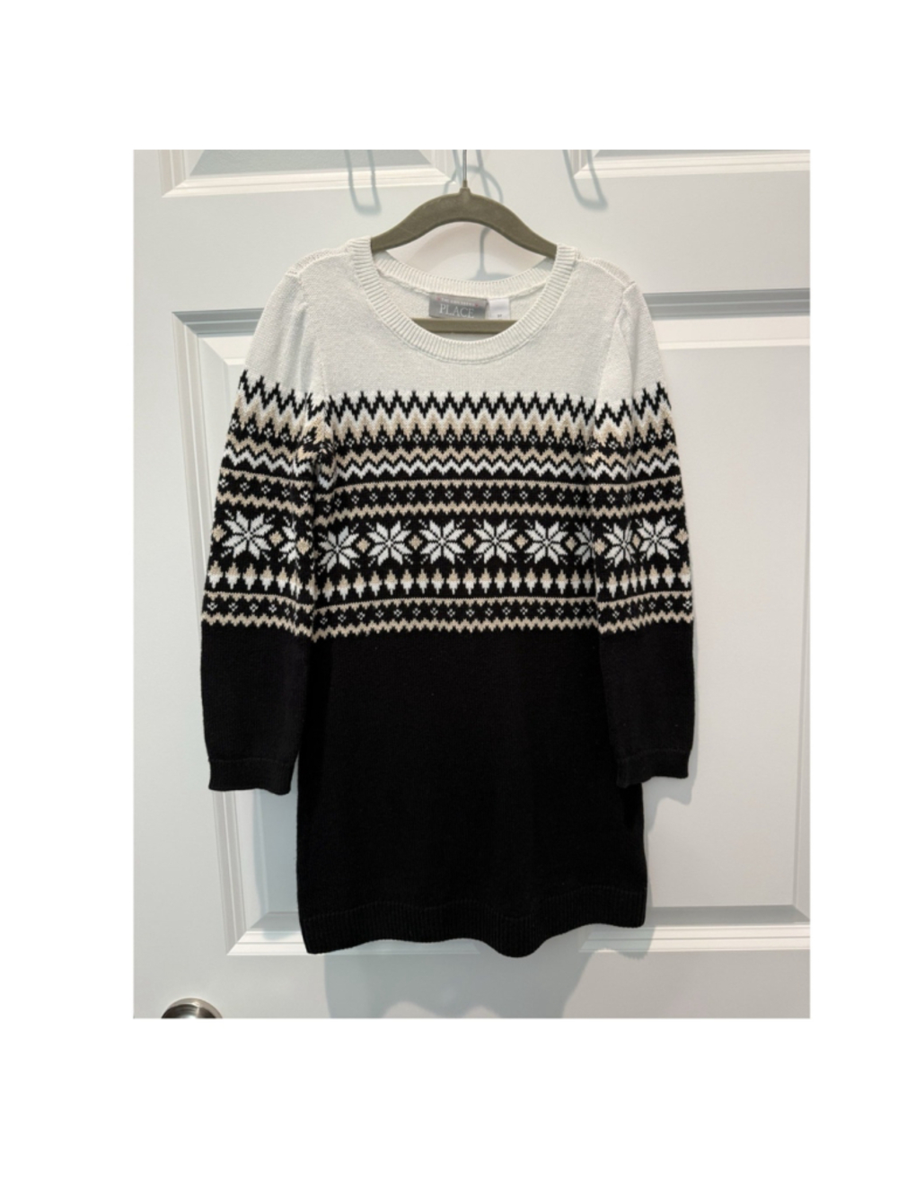 The Children's Place Girls Fair Isle Pullover Sweater Black White Beige 5T
